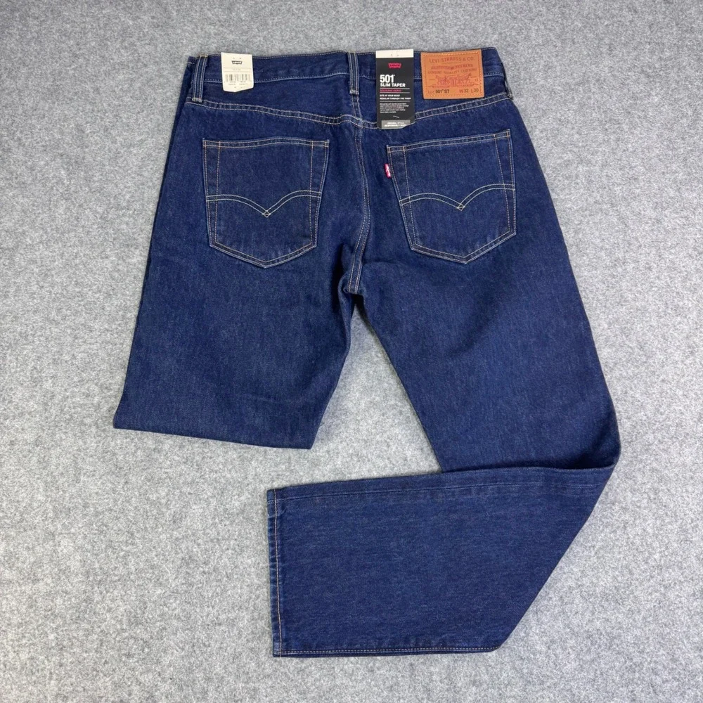 Levis 501 Slim Taper Selvedge Denim Jeans Mens 32x30 Dark Wash Indigo 501ST NEW